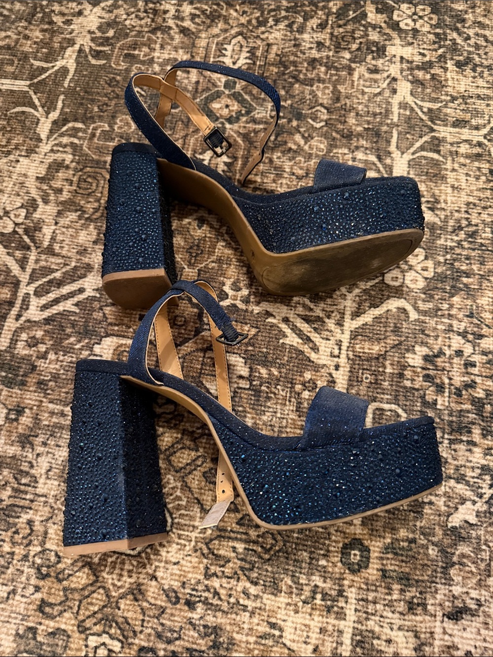Women's Navy Platform Block Heel Sandals